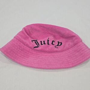 Juicy Couture Bucket Hat Pink Terry Cloth Gold Heart Logo Y2K 90s Barbie